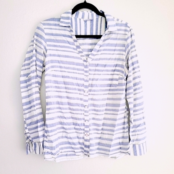 Columbia Tops - Columbia Blue Gray Striped Early Tide Long Sleeve Blouse Shirt - Size S